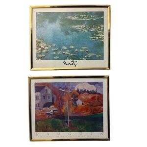 Monet Water Lilies and Gauguin Landscape with Gold Frames